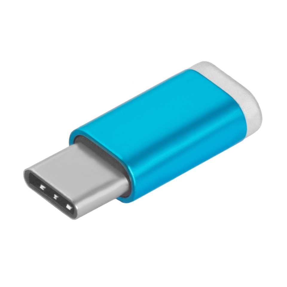 GCR Переходник USB Type C > MicroUSB 2.0, M/F, Голубой