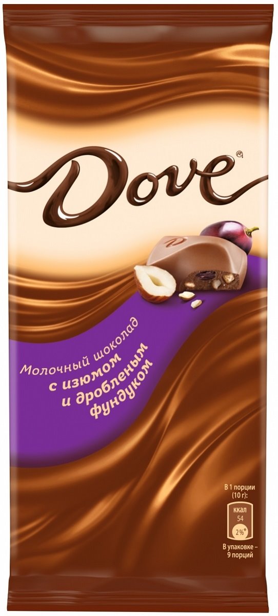 Шоколад Dove молочный с фундуком и изюмом 90 г