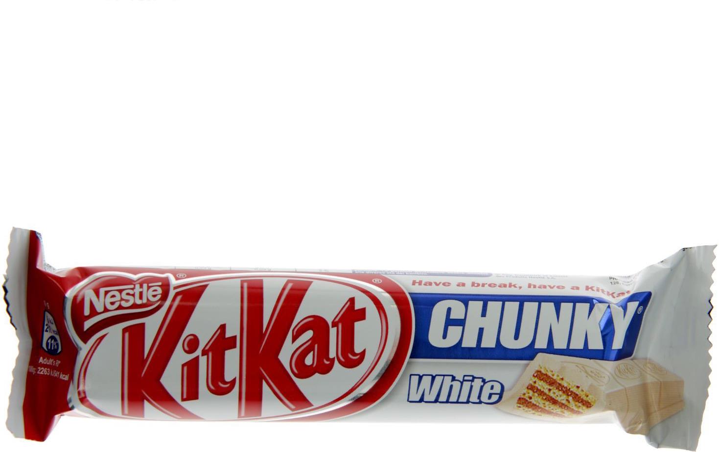 фото Шоколадные батончики kit kat chunky white белый и молочный шоколад с хрустящей вафлей 40 г