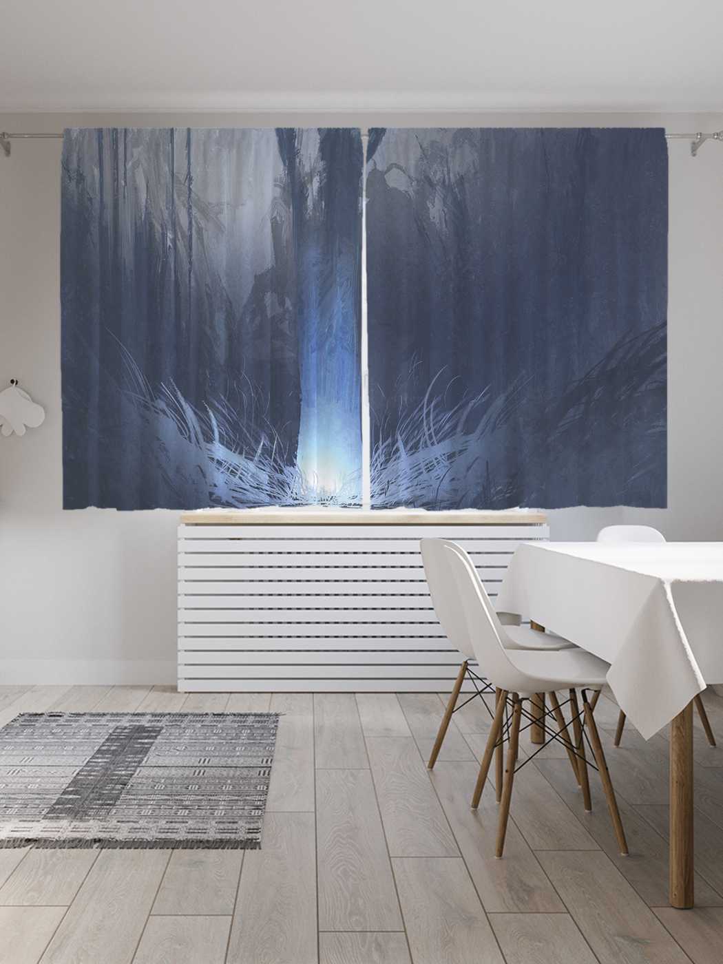 фото Шторы с фотопечатью joyarty "лучик в мрачном лесу" из сатена, 290х180 см