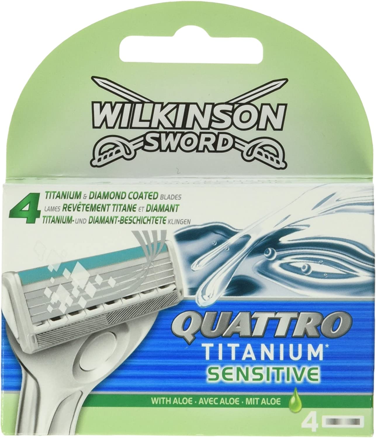 Сменные кассеты для бритвы Wilkinson Sword Quattro Titanium Sensitive 4 шт бритвенные станки wilkinson sword xtreme 3 sensitive 3 лезвия 4 шт