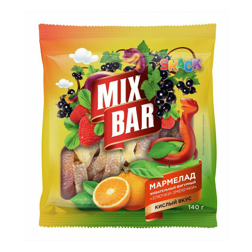 

Мармелад MixBar Злючки Змеючки Кислый вкус жевательный 140 г