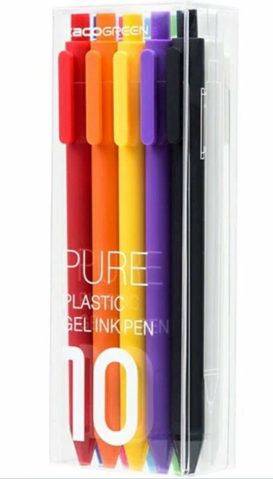 Ручки гелевые Kaco Pure Plastic Gel Ink Pen 37853-2019, цветные, 10шт
