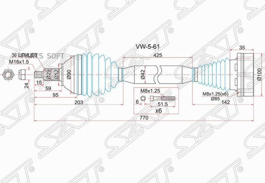 

SAT Привод в сборе RH VOLKSWAGEN POLO 10- МКПП 4D RUS