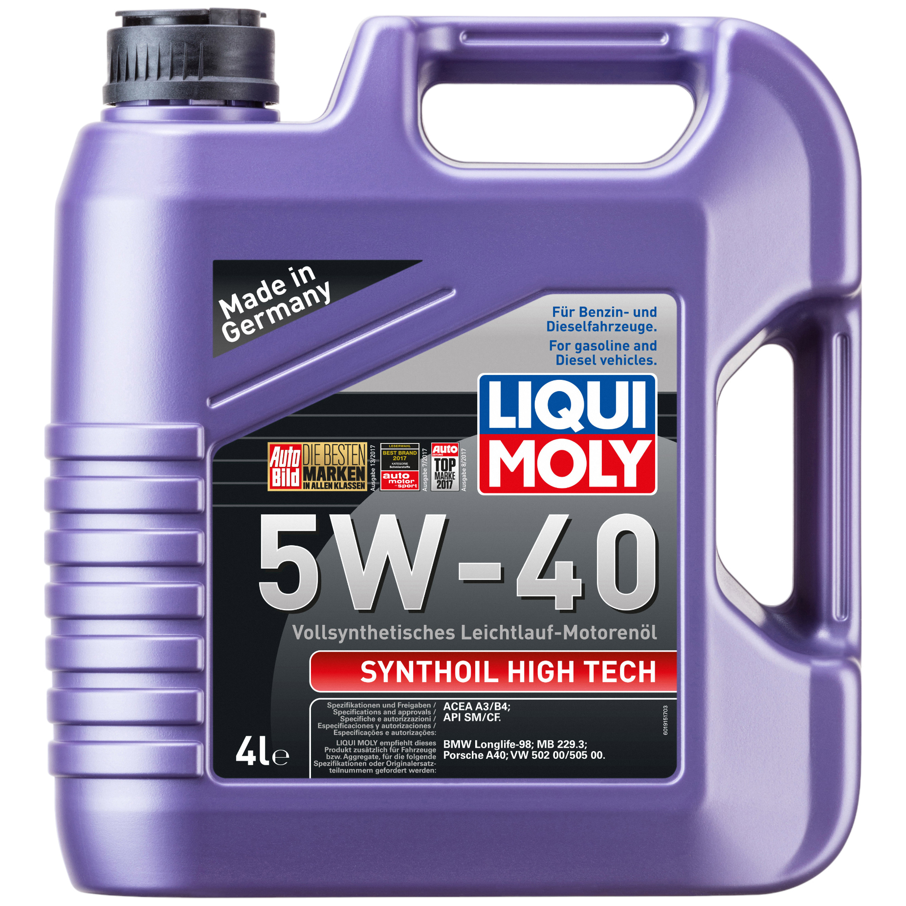 

Моторное масло LIQUI MOLY синтетическое Synthoil High Tech 5W40 4л
