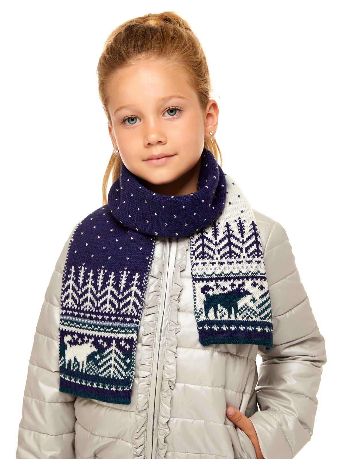 

Шарф детский Scandica Wolves васильковый/молочный One Size, 257SCAG