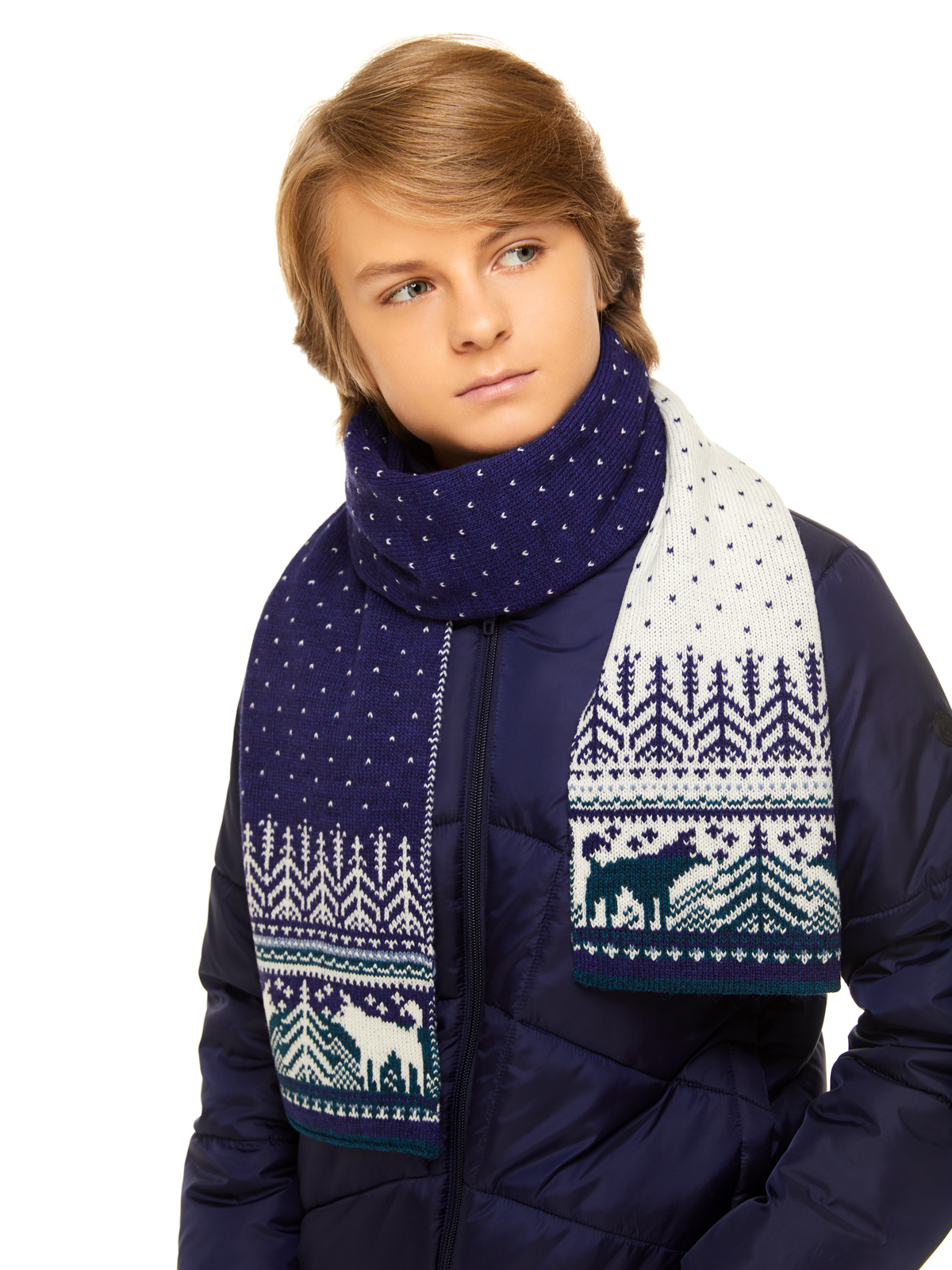 

Шарф детский Scandica Wolves васильковый/молочный One Size, 257SCATB