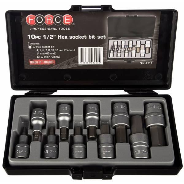 

Набор головок c битами HEX 1/2" 10 шт. FORCE 4111