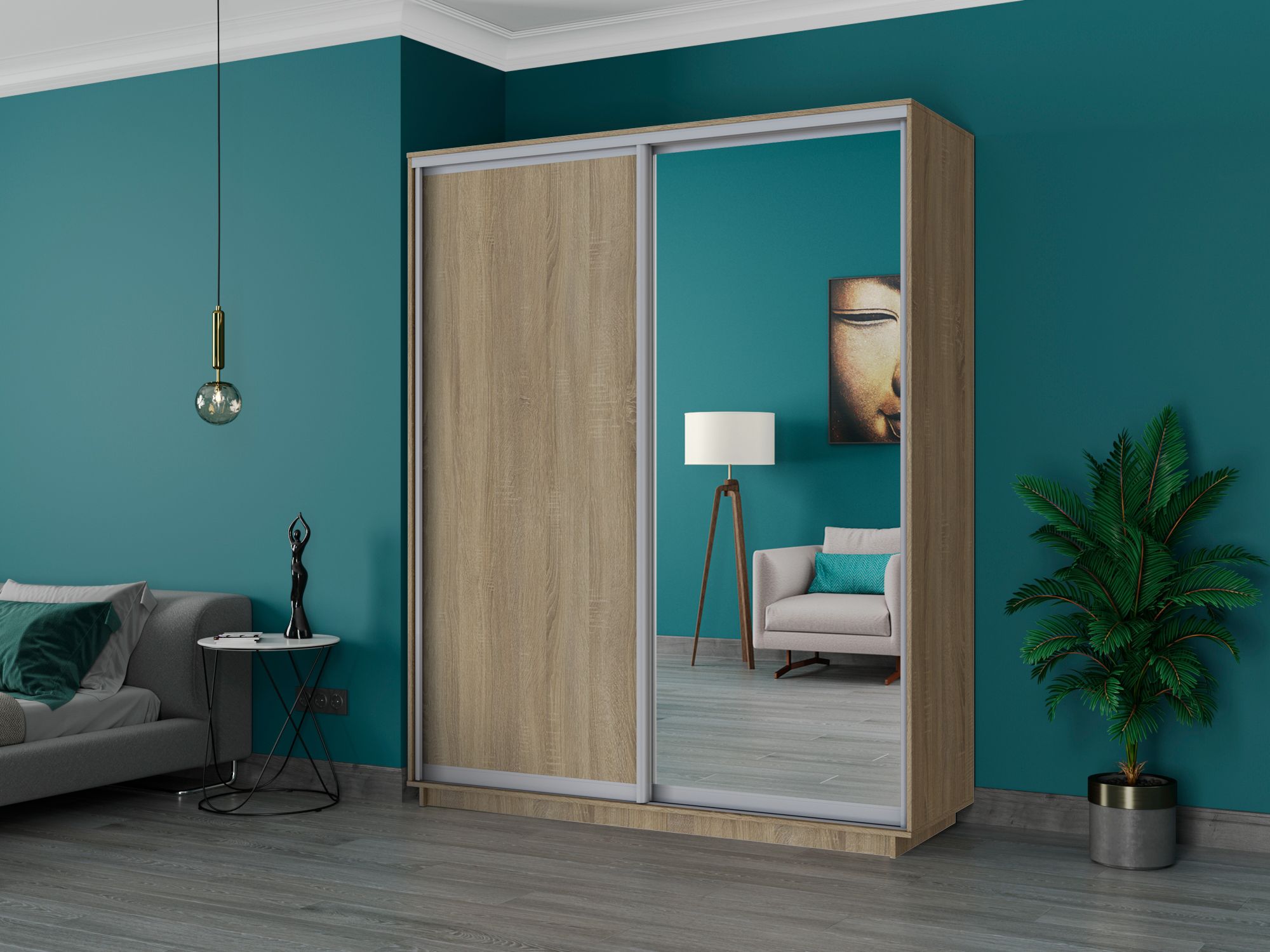 

Шкаф-купеЕ1 Экспресс ДСП/Зеркало 180х60х240, Сонома, Бежевый, Экспресс