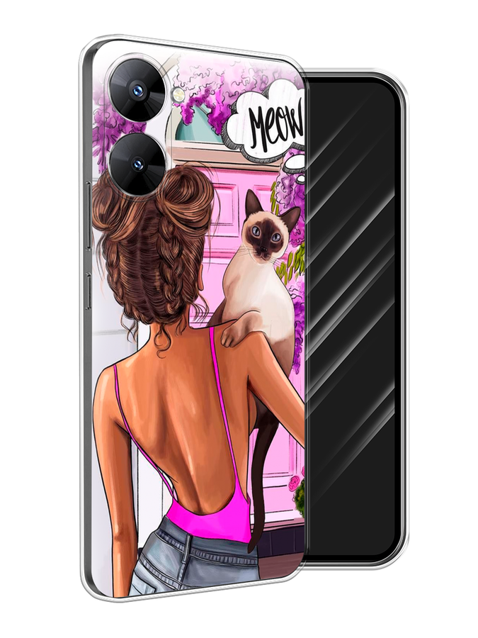 

Чехол Awog на Realme V30 5G/V30T 5G "Девушка с кошкой", Розовый;коричневый, 2513450-1