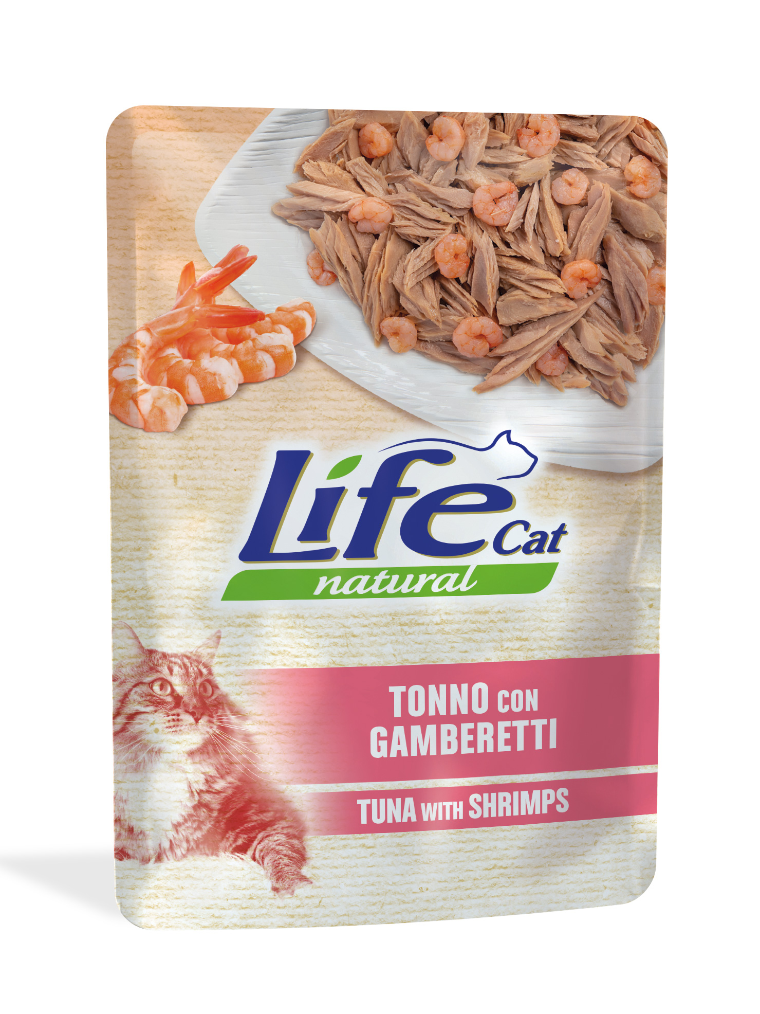 Влажный корм для кошек Lifecat Natural, тунец с креветками, 70г
