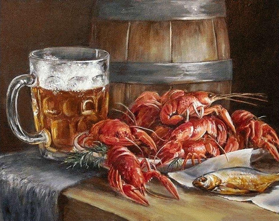 

Алмазная вышивка Гранни Пиво и раки, 38x48 см, Пиво и раки