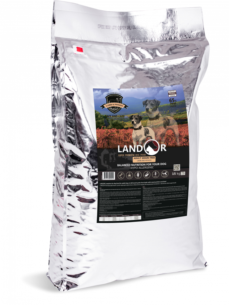 фото Сухой корм для собак landor adut grain free беззерновой, ягненок с бататом, 15кг