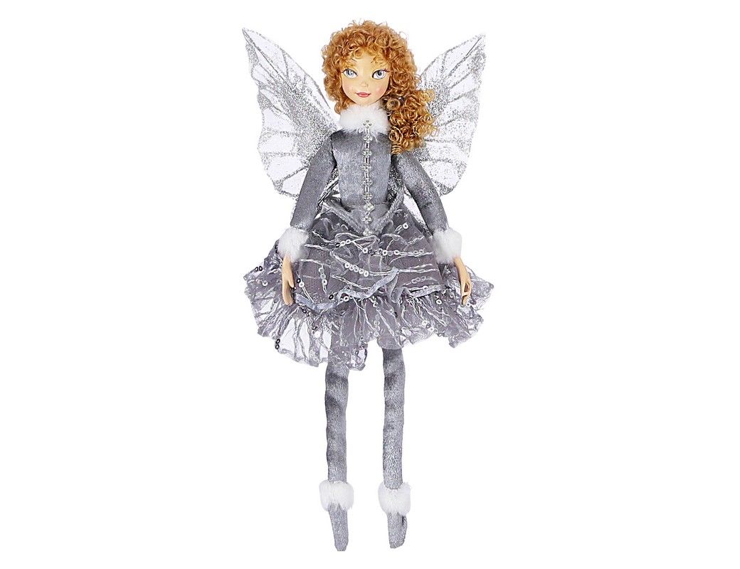 Елочная игрушка Edelman эльф-зимняя бабочка 1078869-серая 35 см серебристый серый 1 шт.