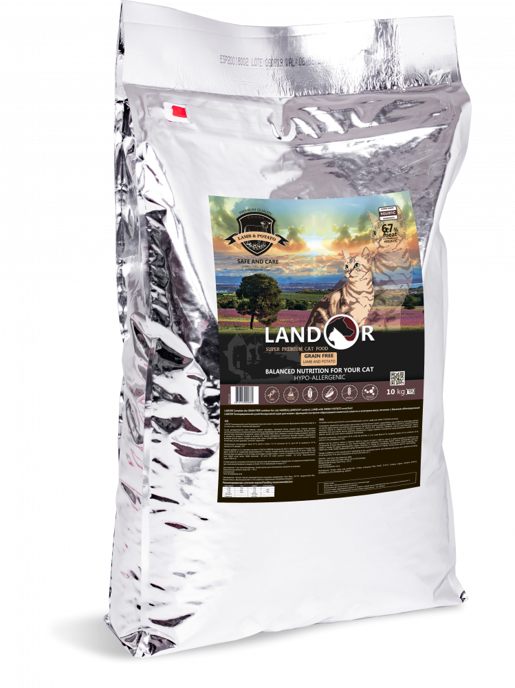 Сухой корм для кошек Landor Grain free, ягненок с бататом, 10кг