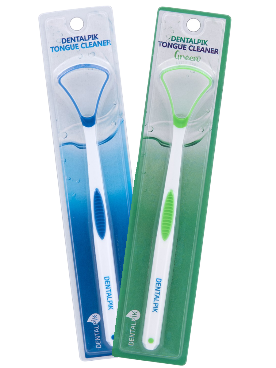 Скребок для языка Dentalpik Tongue Cleaner 2 шт. синий и зеленый