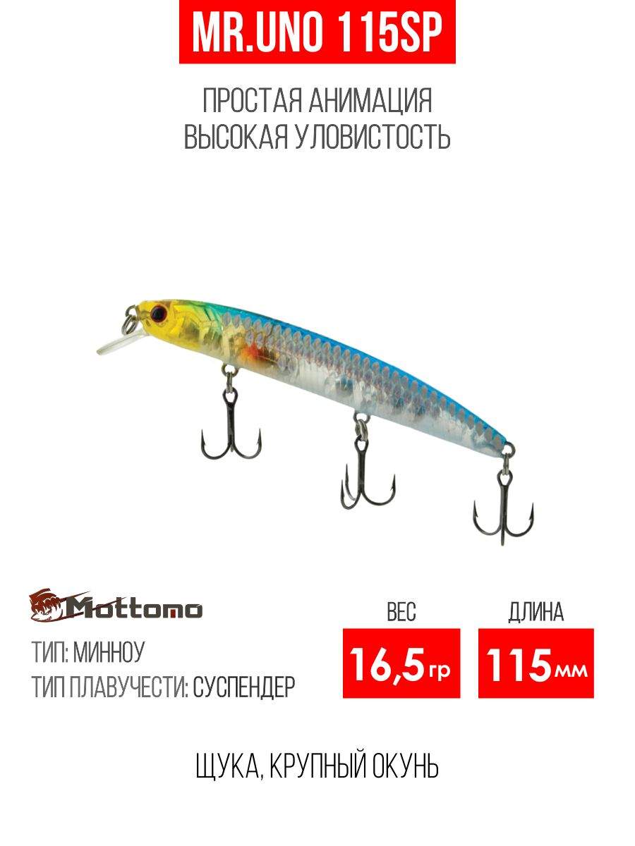 

Воблер Mottomo Mr.Uno 115SP 16,5g Blue Scales, Разноцветный, Mr.Uno