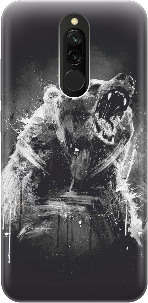 

Силиконовый чехол на Xiaomi Redmi 8 "Разъяренный медведь", Коричневый;серый, 441