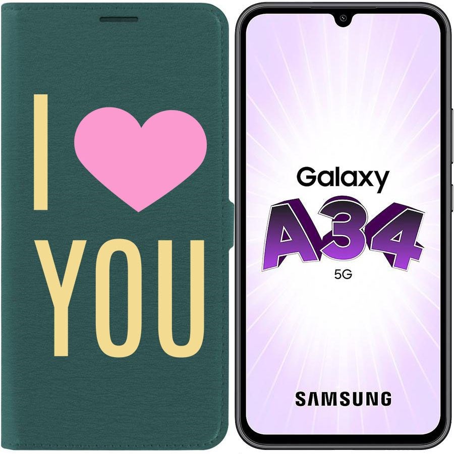 

Чехол-книжка Krutoff Eco Book для Samsung Galaxy A34 5G (A346) Я люблю тебя (зелёный опал)