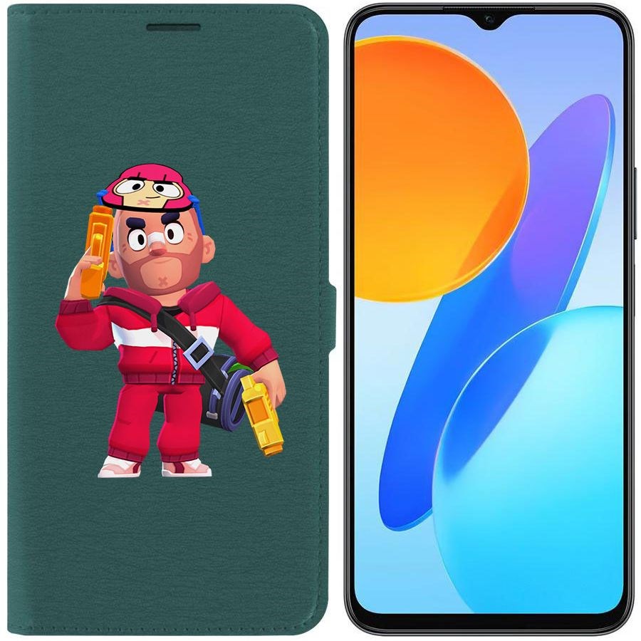 

Чехол-книжка Krutoff Eco Book для Honor X8 5G Brawl Stars-Красавчик Кольт (зелёный опал)
