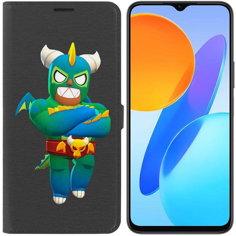

Чехол-книжка Krutoff Eco Book для Honor X8 5G Brawl Stars-Эль Дракон Вердозо (черный)
