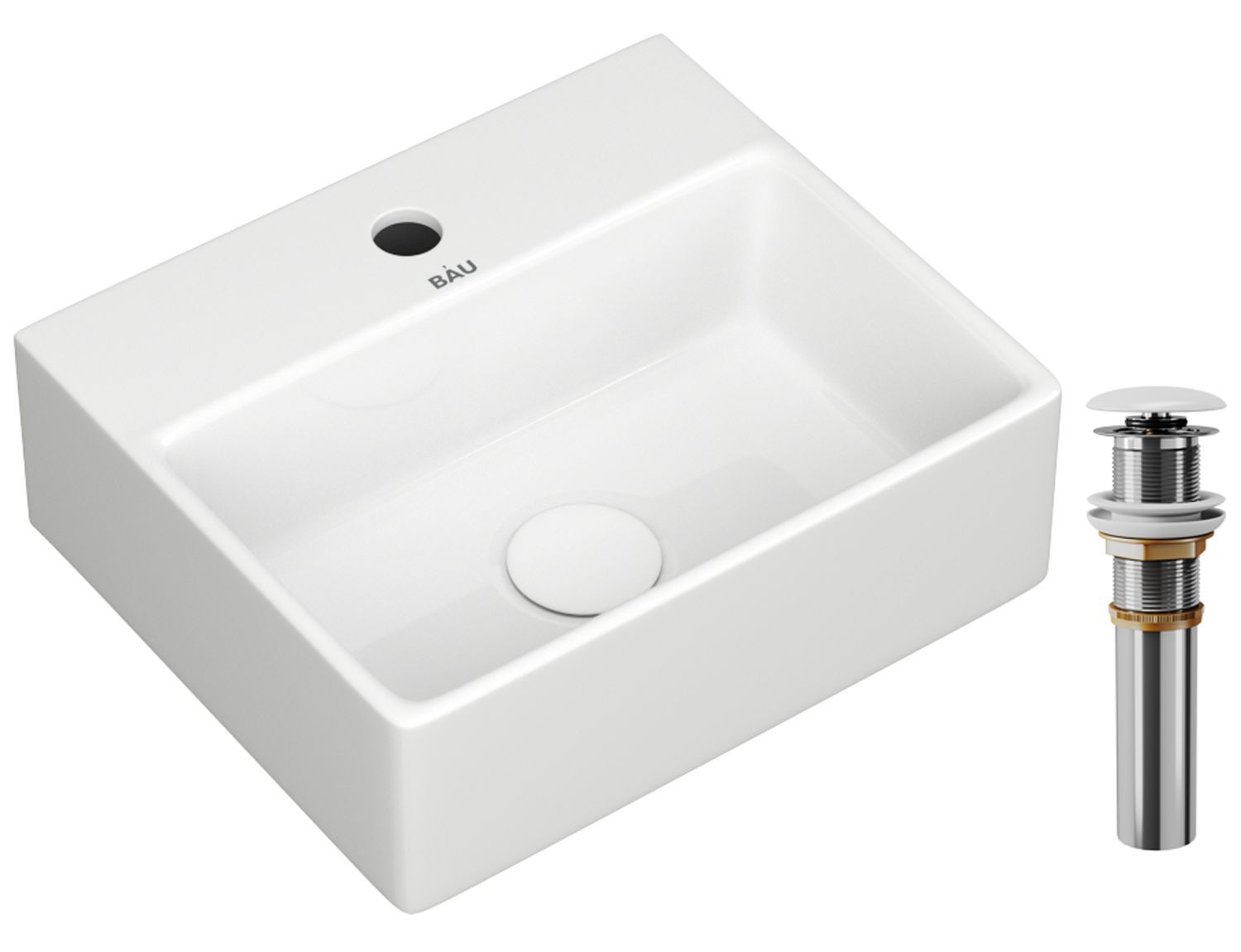 Раковина прямоугольная BAU Cerama Mini 33х28, с отверстием под смеситель, белая +выпуск комплект teymi 2 в 1 для ванной раковина helmi mini 24 выпуск без перелива белый f01577