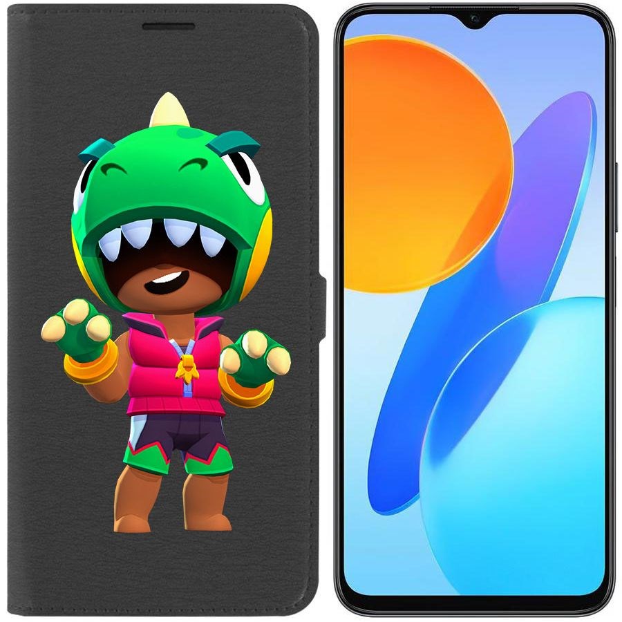 

Чехол-книжка Krutoff Eco Book для Honor X8 5G Brawl Stars-Дино Леон (черный)
