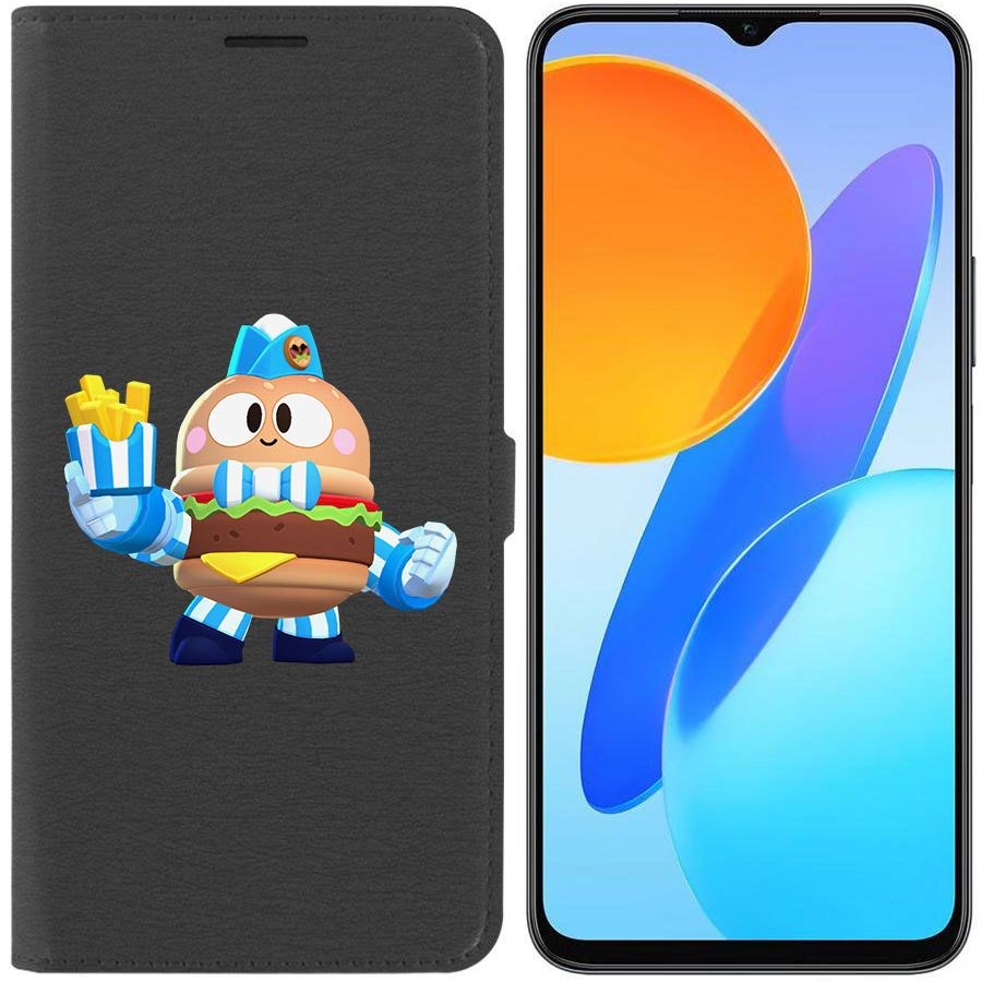 

Чехол-книжка Krutoff Eco Book для Honor X8 5G Brawl Stars-Бургер Лу (черный)