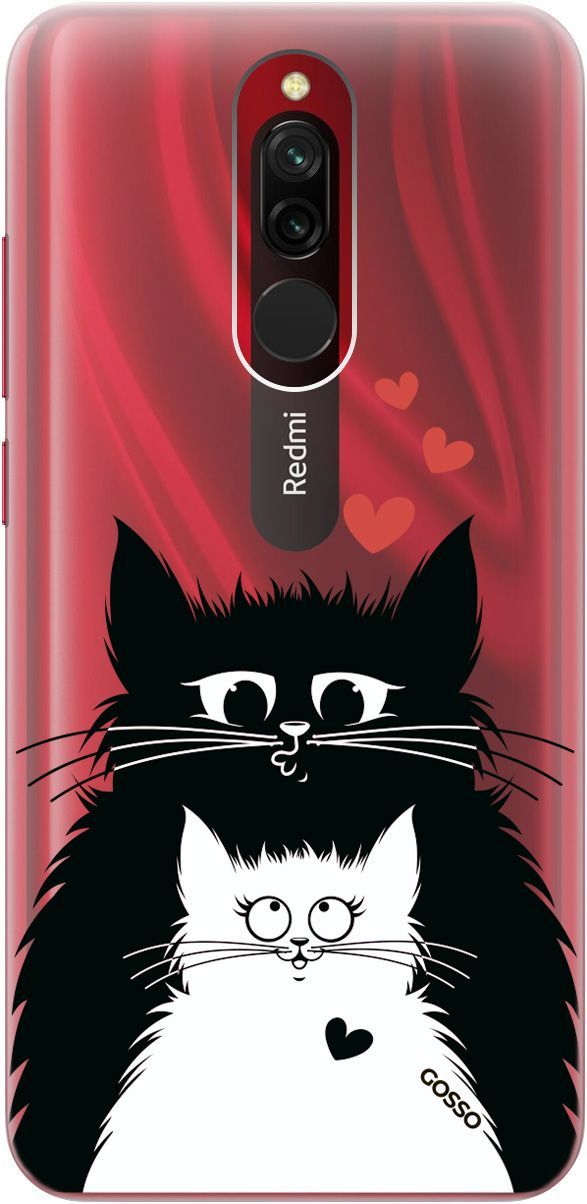 

Силиконовый чехол на Xiaomi Redmi 8 "Cats in Love" прозрачный, Прозрачный;белый, 707