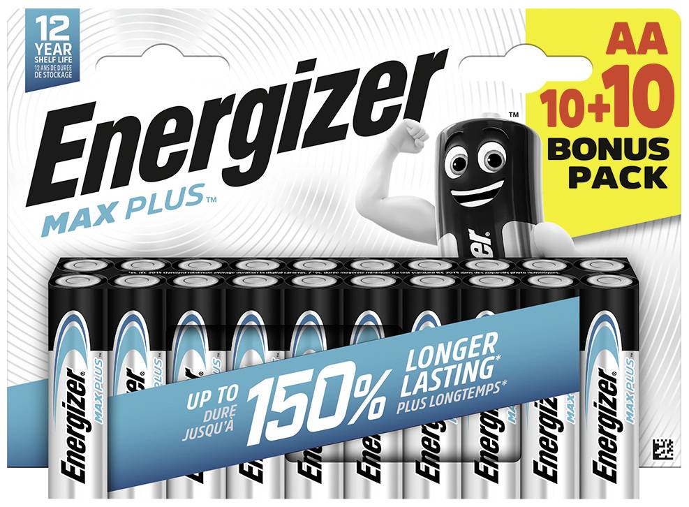 Батарейка AA щелочная Energizer LR6 (10+10) BL MAX PLUS в блистере 20шт. 7638900451252