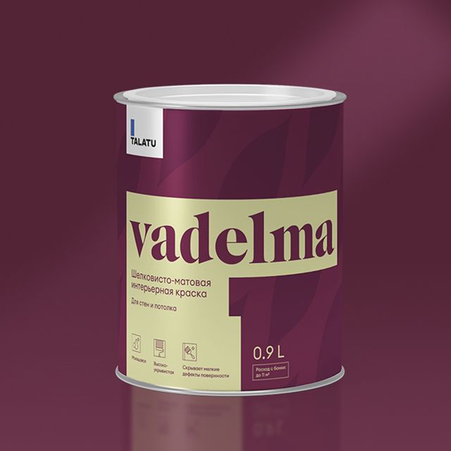 Шелковисто-матовая моющаяся краска для стен и потолков TALATU vadelma белая 0,9 л.