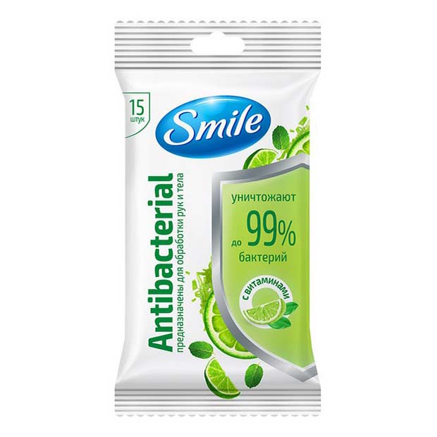 

Салфетки влажные Smile антибактериальные 15 шт в ассортименте