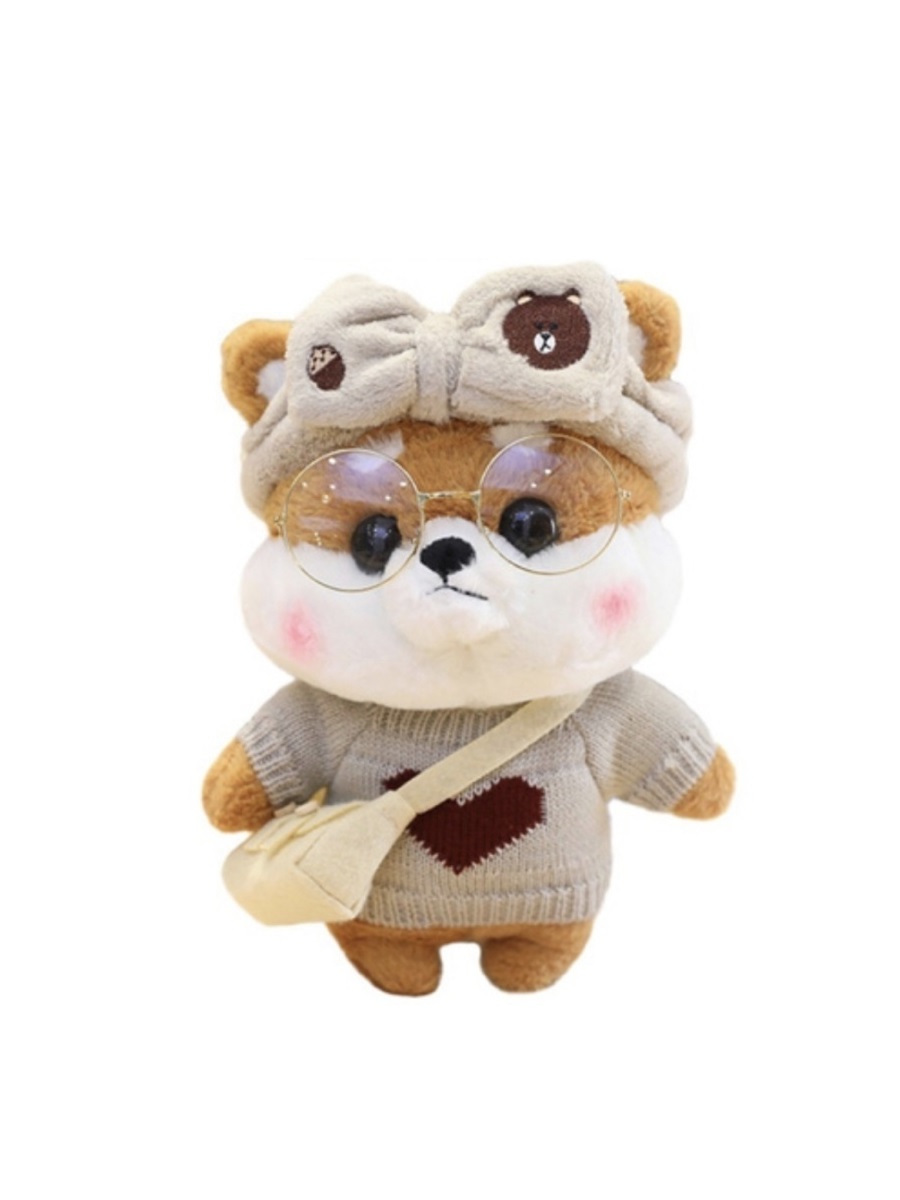 

Мягкая игрушка собачка Шиба-ину лалафанфан с очками Lalafanfan dog, Коричневый