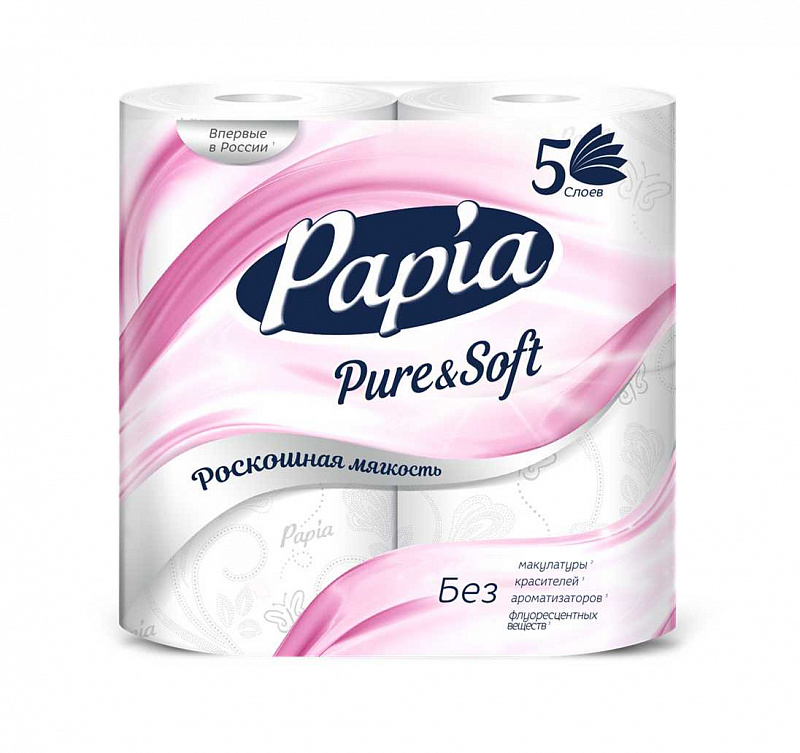 фото Туалетная бумага papia pure&soft пятислойная 4 рулона