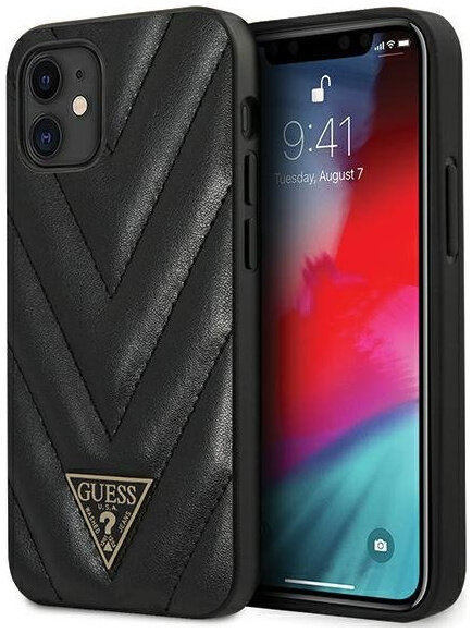 фото Чехол cg mobile guess pu quilted v triangle metal logo hard для iphone 12 mini черный