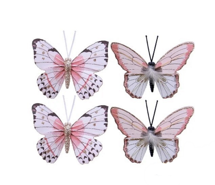 Набор елочных игрушек Kaemingk бабочки-прелестницы на проволоке 728873 6 см 4 шт. розовый