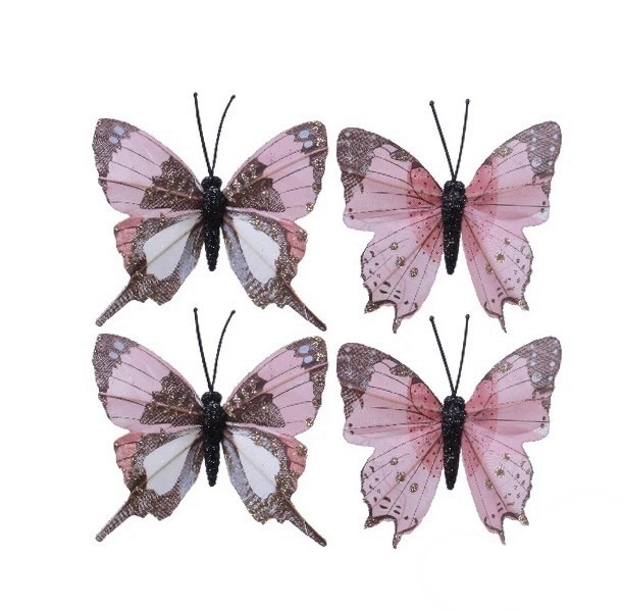 Набор елочных игрушек Kaemingk бабочки-прелестницы на проволоке 728873 6 см 4 шт. розовый