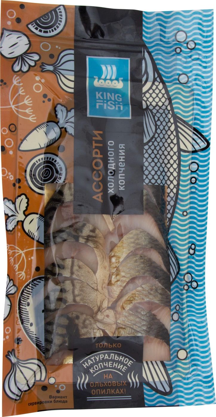 

Ассорти рыбное холодного копчения Kingfish скумбрия-горбуша филе косичка 200 г