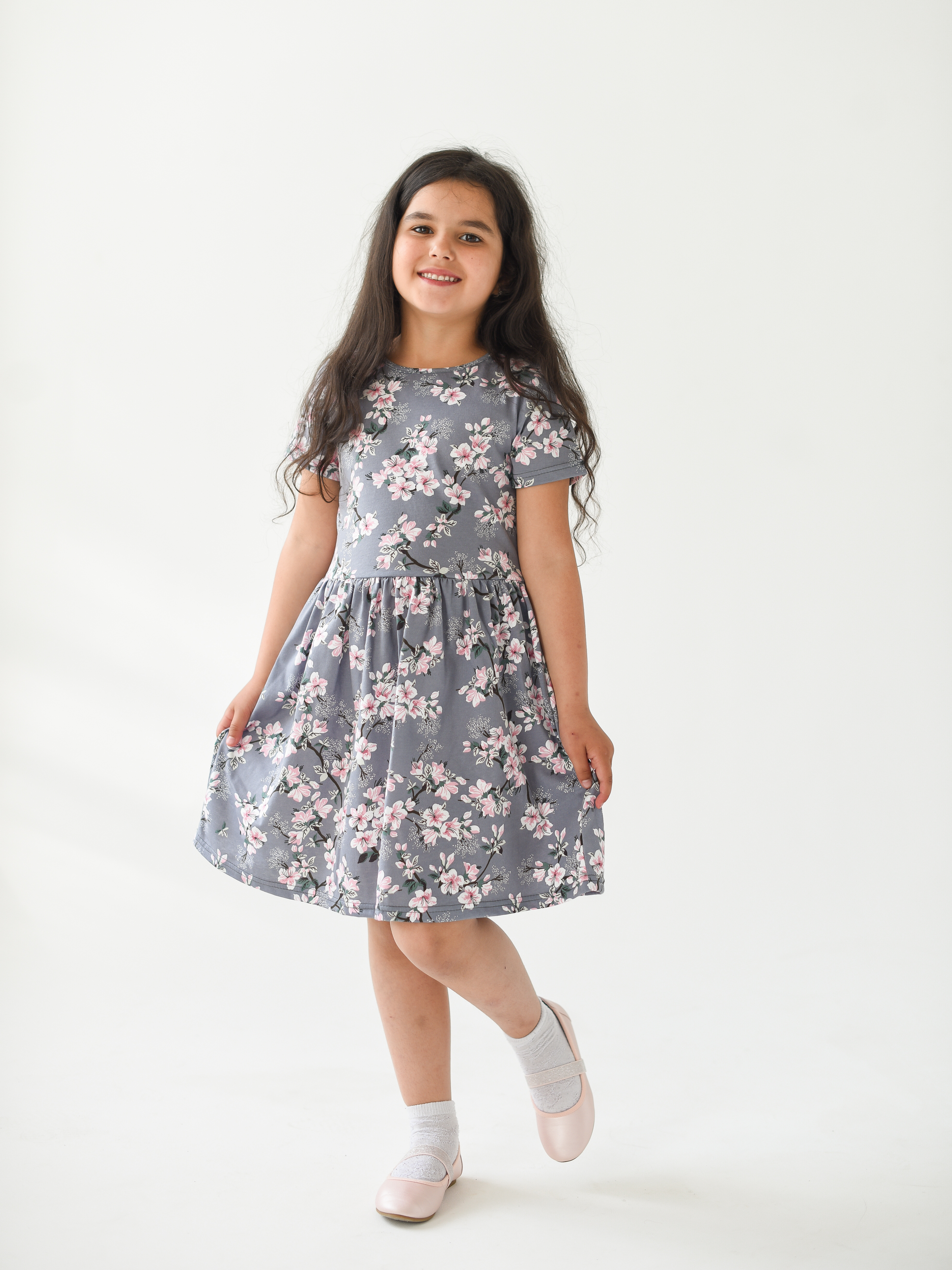 Платье трикотажное летнее, LikeRostik, размер 128, цвет серый