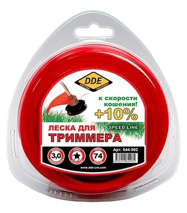 

Корд триммерный в блистере DDE "Speed line" (звезда, 3,0ммх74м, красный)