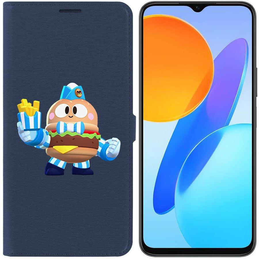 

Чехол-книжка Krutoff Eco Book для Honor X8 5G Brawl Stars-Бургер Лу (синий)