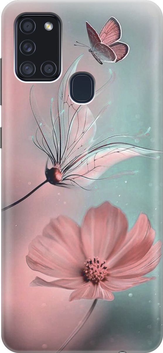 

Силиконовый чехол на Samsung Galaxy A21s "Бабочка и цветы", Голубой;розовый, 4617