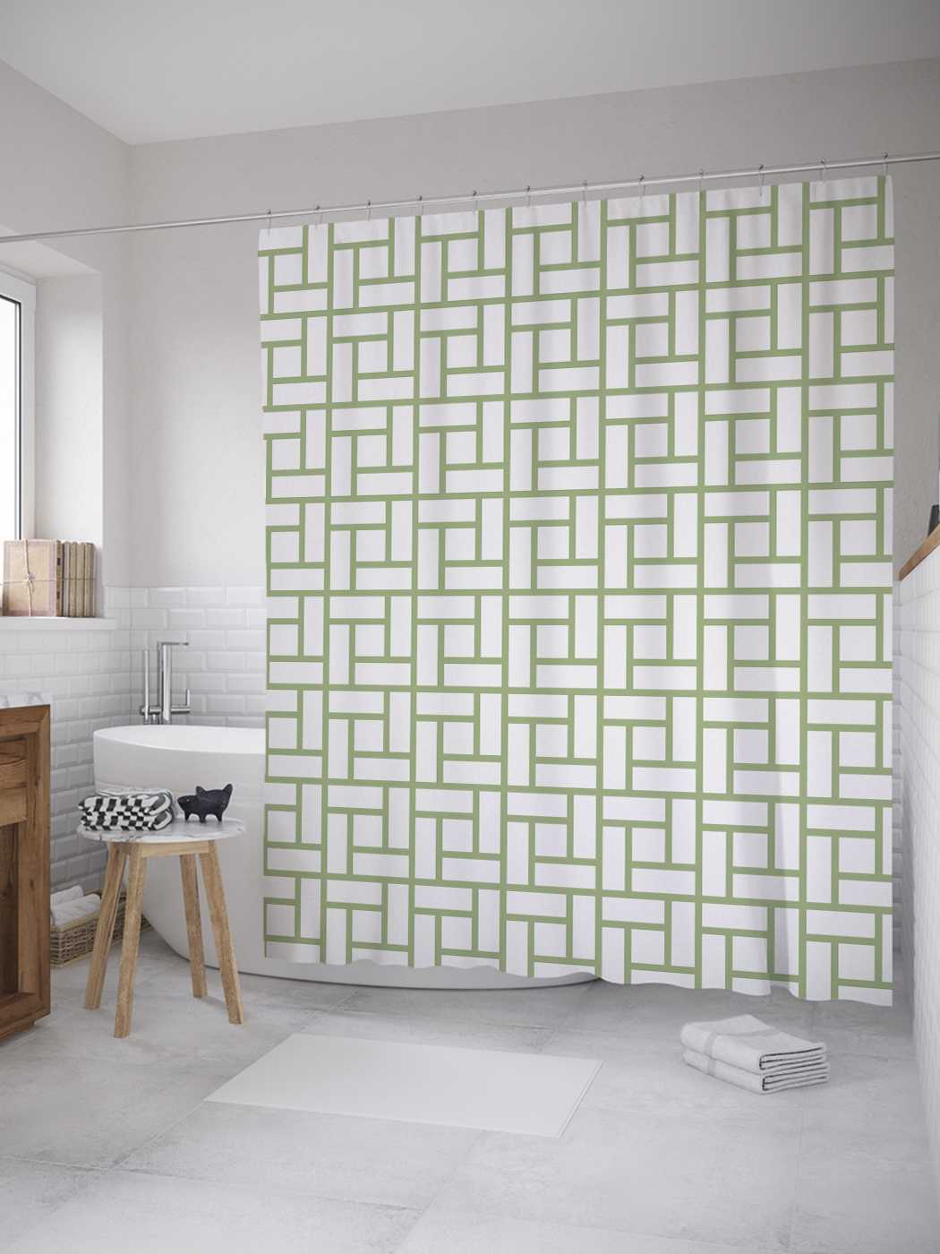 

Штора для ванной JoyArty "Классическая плитка" из сатена, 180х200 см с крючками, Белый