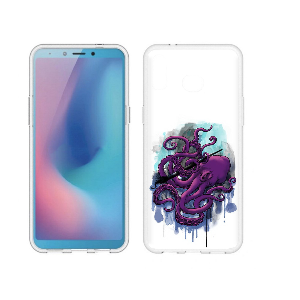 

Чехол MyPads Tocco для Samsung Galaxy A6s фиолетовый осьминог (PT123850.597.658), Прозрачный, Tocco