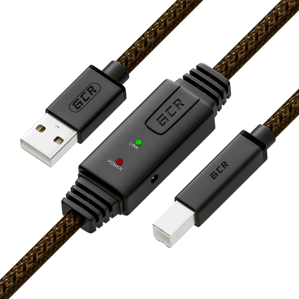 фото Gcr кабель активный 5.0m usb 2.0, am/bm, черно-прозрачный