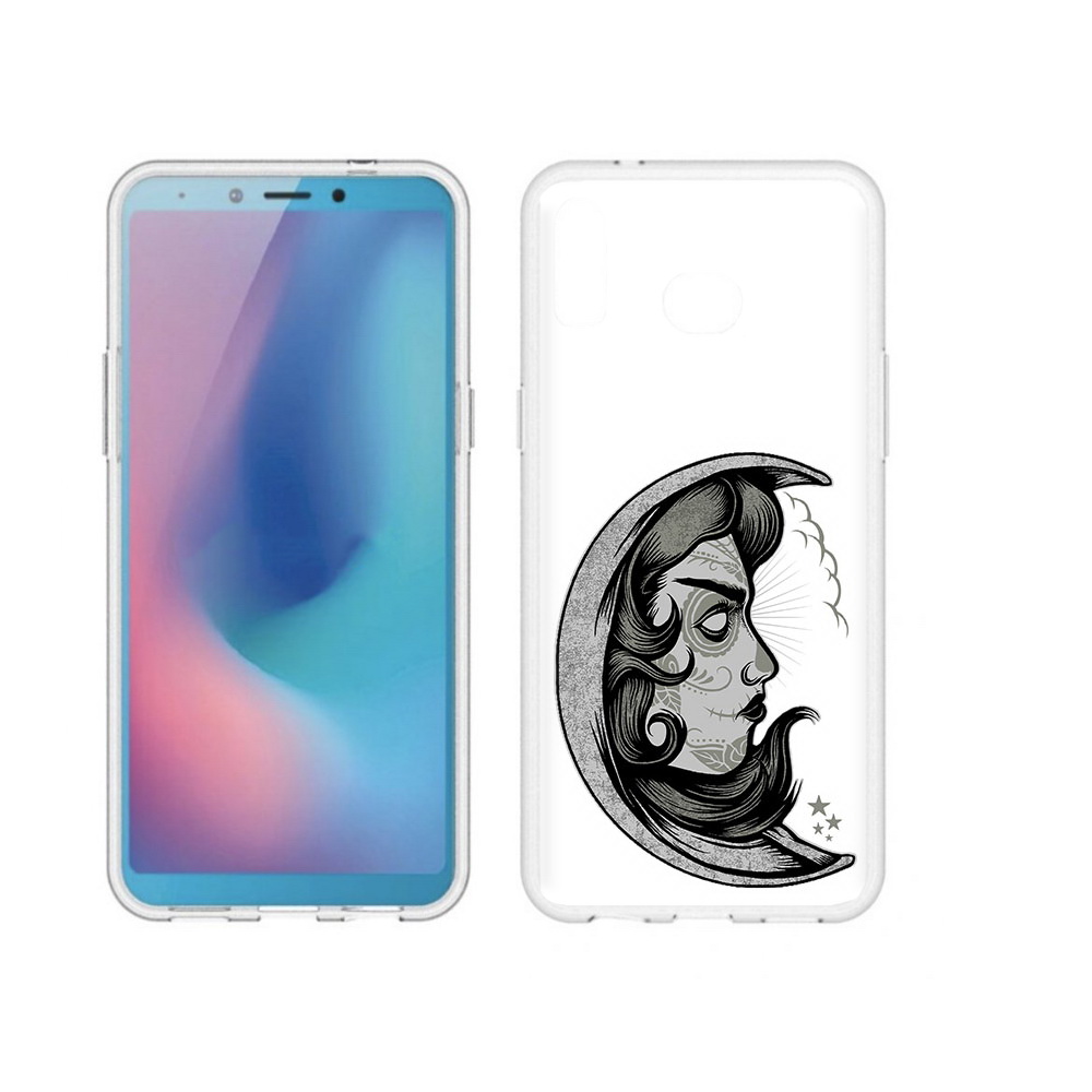 

Чехол MyPads Tocco для Samsung Galaxy A6s черно белая луна с лицом (PT123850.597.680), Прозрачный, Tocco