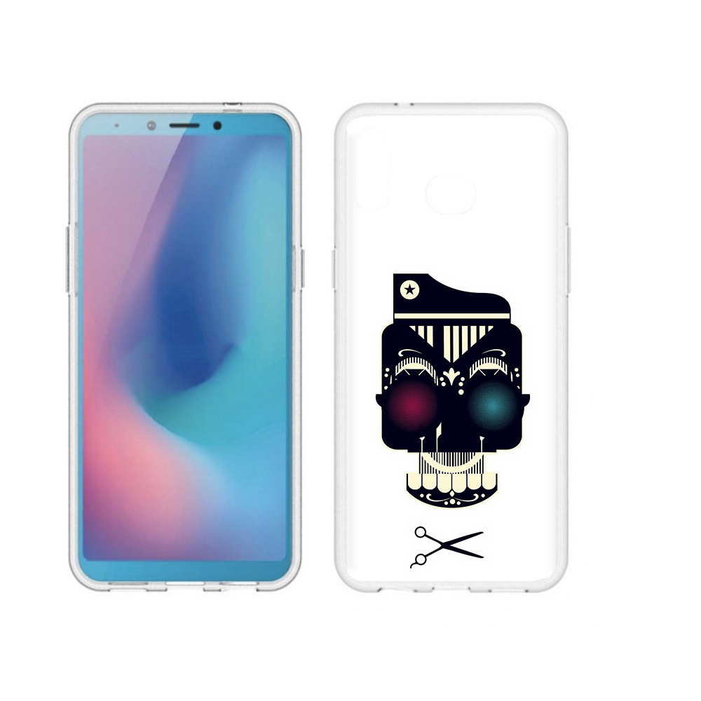 

Чехол MyPads Tocco для Samsung Galaxy A6s черно белый скелет с яркими глазами, Прозрачный, Tocco