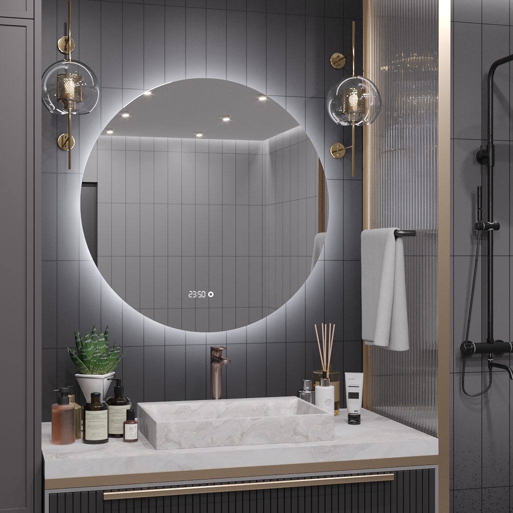 Зеркало круглое Муза D90 для ванной с холодной LED-подсветкой и часами