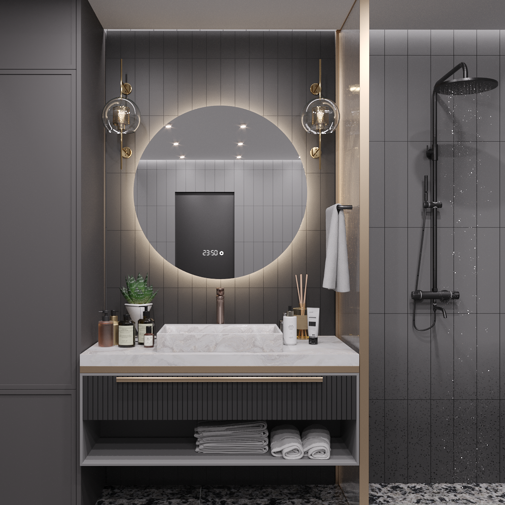 Зеркало круглое Муза D90 для ванной с нейтральной LED-подсветкой и часами