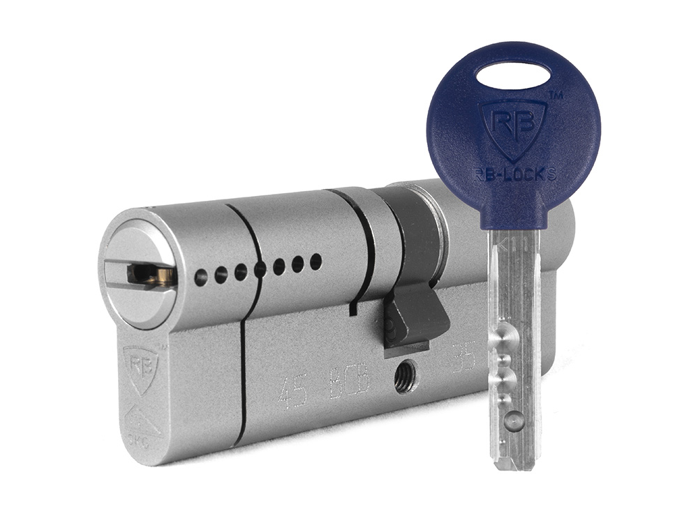 Цилиндр Rav Bariach Mars ключ-ключ (размер 55х55 мм) - Никель, Флажок